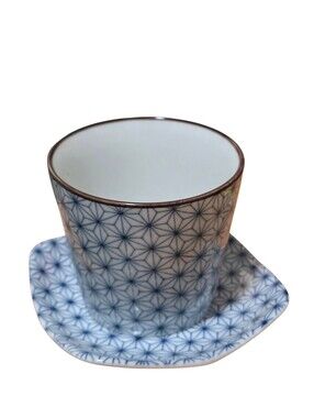 Teavana Fine Porcelain Tea Cup & Saucer Set Japanese Asanoha Pattern EUC